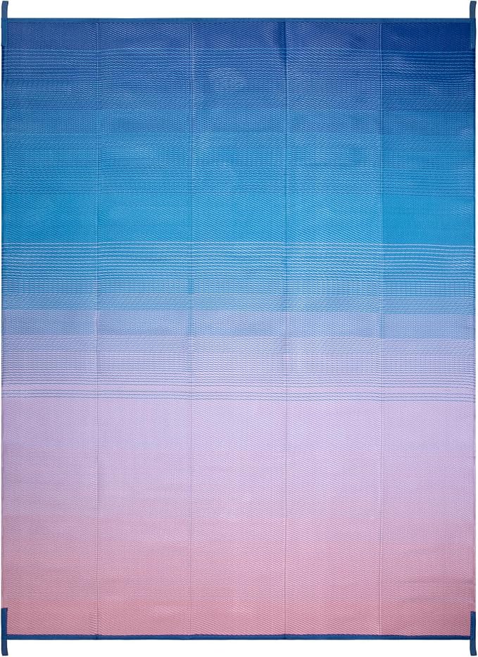 Lahome 9x12 Pink Outdoor Pool Picnic Rug, Pink Blue Beach Camping Rugs for Outside Your Rv, Waterproof Plastic Straw Stain Resistant Deck Carpets for Patio Porch Decor, Pink Blue 9'x12'