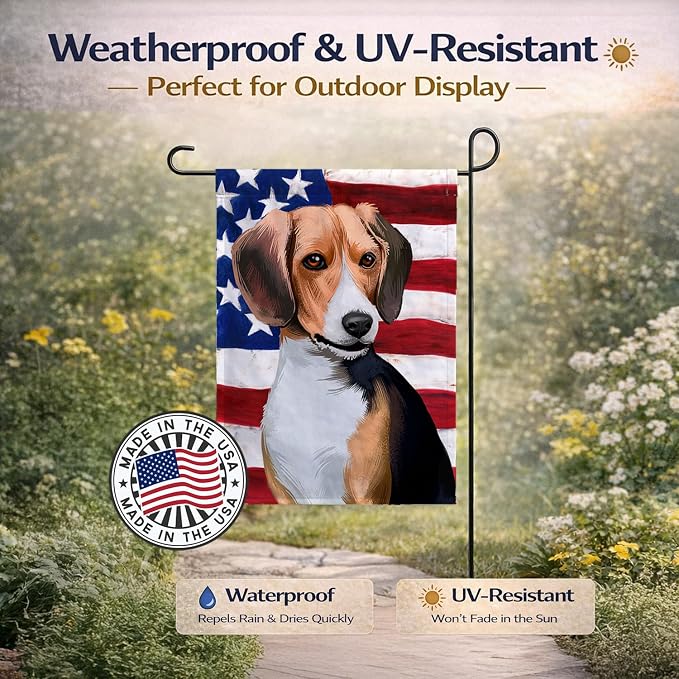 Caroline's Treasures CK6421GF Beagle American Flag Garden Flag Mailbox Flag Decorative Yard Flag Banner Outside Patio Artwork Yard Flower Beds, Garden Size, Multicolor
