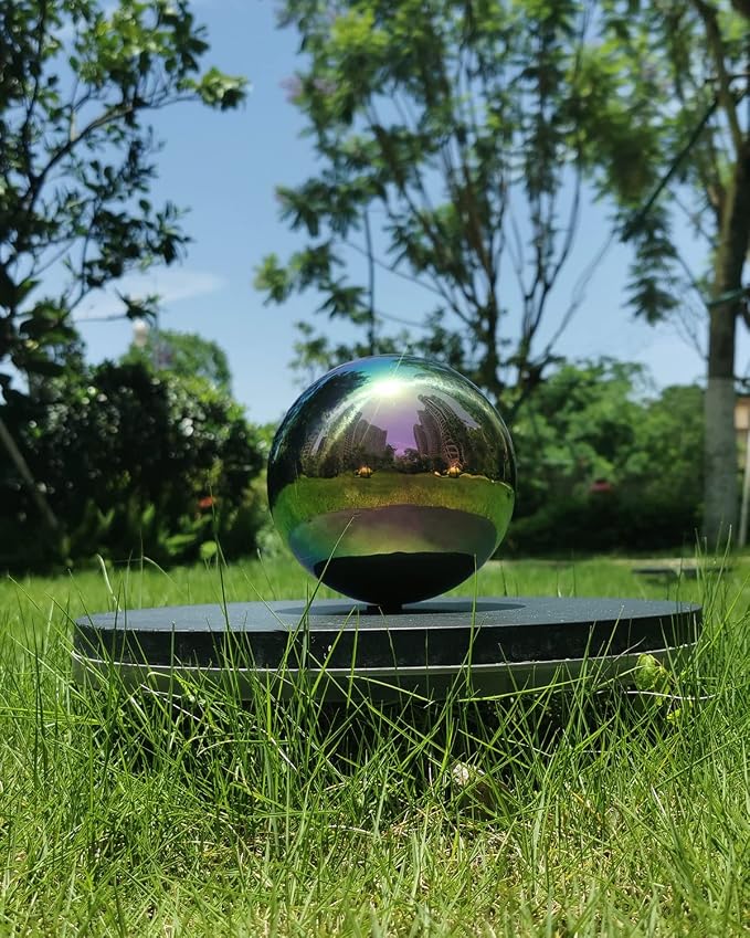 Rainbow Gazing Globe Mirror Ball, Metal Shiny Hollow Sphere Sparkling Housewarming Outdoor Ornament (6 Inch)