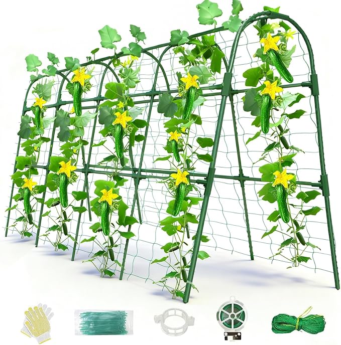 Cucumber Trellis for Raised Bed, U-Shape Garden Arch Metal Support for Climbing Plants, Metal Arch Plant Support Vegetables Trellis, Plant Support for Vine(Green, 63 * 30 * 47inch(L*W*H))