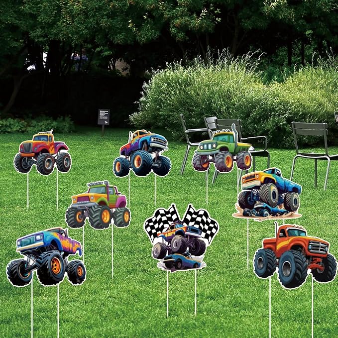 SUPERDANT 8Pcs All Terrain Vehicle Yard Sign with 16 Stakes Boy Party Lawn Decorations Motor Vehicles Party Waterproof Sign Yard Outdoor Lawn Decorative Sign for Garden Lawn Decoration