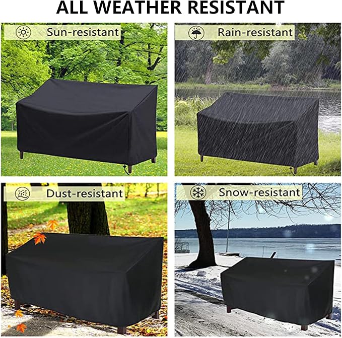 Outdoor Bench Cover Waterproof 2 Seater Patio Bench Cover Outdoor Patio Furniture Garden Sofa Chair Cover, Fit for 2-Seater Seating Metal & Hardwood Patio Garden Bench, 53L x 26W x 35H inche