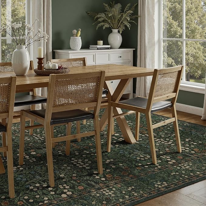 DCX Green Area Rug 9x12, Machine Washable Non Slip Stain Resistant Soft Vintage Floral Rug, for Living Room, Bedroom, Dining Room, Soft Low Pile Large Carpet
