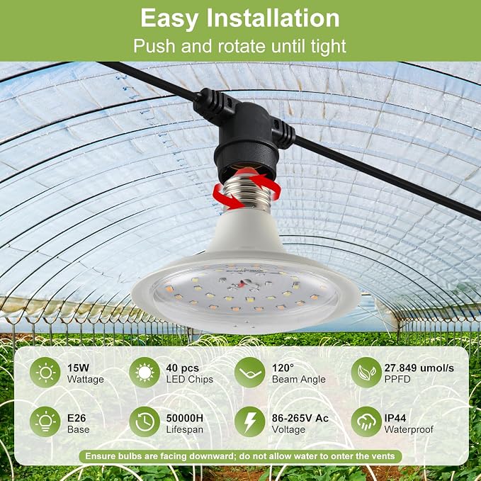 Outdoor Grow Lights for Plants, Full Spectrum Greenhouse Grow Light, Outdoor Waterproof Appearance Patent Design, 22FT Adjustable Cord for Vegetables, Seedlings, Flowers (6 Lights)
