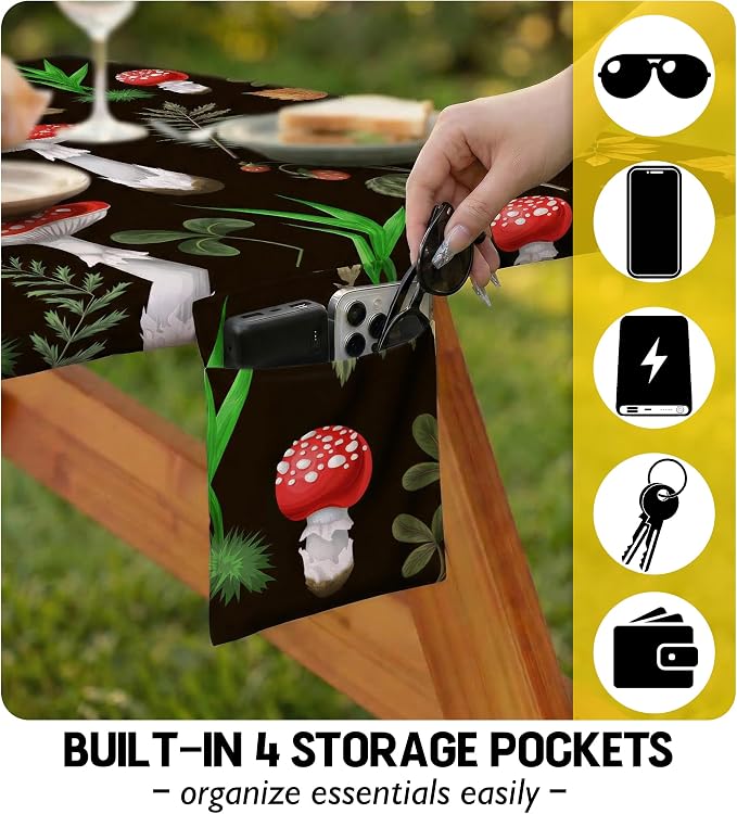 Fitted Picnic Table Cover with Bench Covers Vinyl Waterproof Elastic Edges Fitted Rectangle Table Cloth Patio Tablecloth Camping Essentials Rv Gear Accessories Road Trip Supplies Car Travel Must Have
