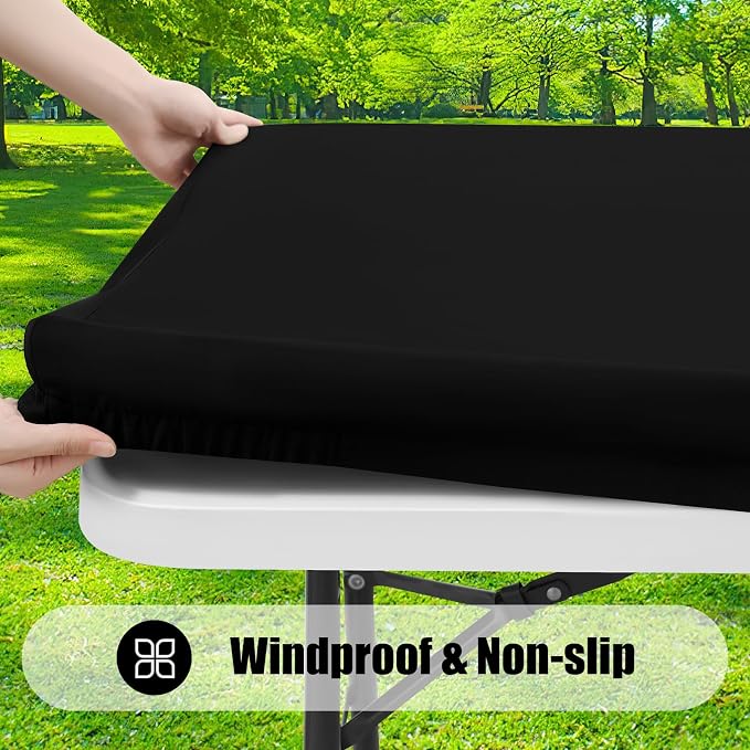 Smiry 6 Pack Rectangle Picnic Table Cloth, Waterproof Elastic Fitted Tablecloths, Washable Polyester Rectangular Patio Table Cover for Camping, Indoor and Outdoor (Black, 36"x72")