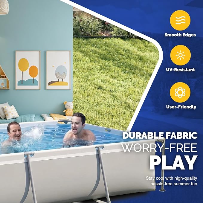 DIMAR GARDEN Above Ground Swimming Pool with Filter Pump, Outdoor Rectangular Steel Frame Swimming Pool for Kids Adults,10ft x 6.8ft x 25.6in