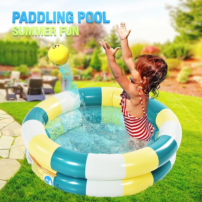 2Rings Baby Kiddie Pool, 32 inches Inflatable Kids Pool, Ball Pit, Water Toys for Indoor or Outdoor, Sunset Forest Blow Up Pool