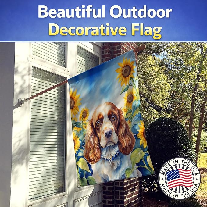Caroline's Treasures DAC6058CHF Cocker Spaniel in Sunflowers House Flag Large Porch Sleeve Pole Decorative Outside Yard Banner Artwork Wall Hanging, Polyester, House Size, Multicolor