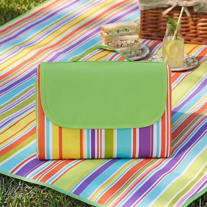 Waterproof Foldable Picnic Blanket Outdoor with Carry Strap,80"x80" Extra Large Beach Blanket Sandproof,Portable Soft Gingham Picnic Mat for Camping Travel Hiking Family Concerts Park(Yellow)
