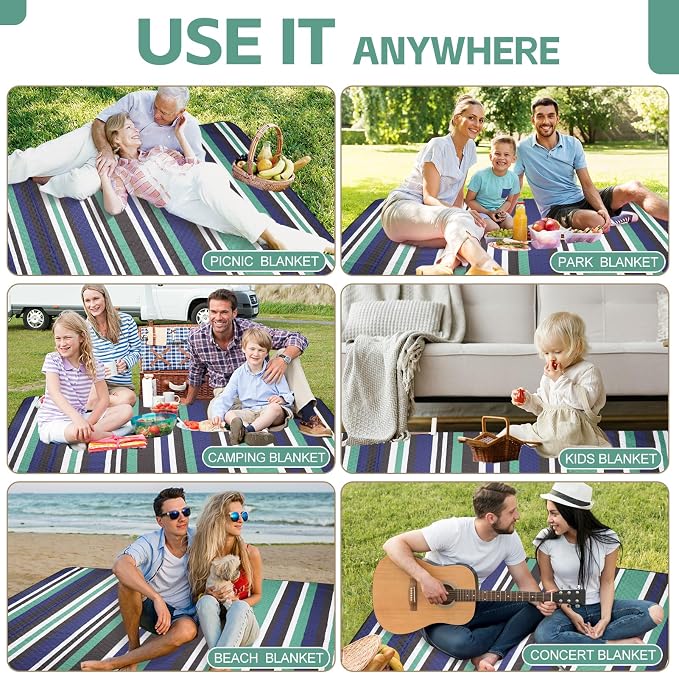 Picnic Blankets Outdoor Extra Large - 80"x80" Waterproof Beach Blanket, Machine Washable 3-Layer Foldable Park Mat with Sandproof Backing for Grass, Hiking, Travel, Concerts, Indoor (NavyBlue)