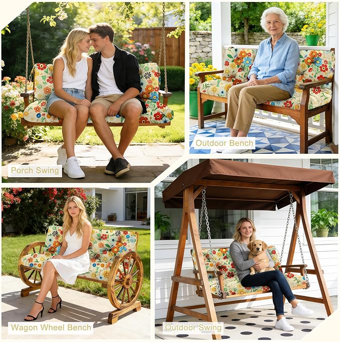Porch Swing Cushions 2 Seater Replacement Thicken 5" Waterproof & Fade Resistant Swing Cushions for Outdoor Furniture Bench Patio Swing Cushion with Backrest & Ties(Color Floral 48x40x5inch)