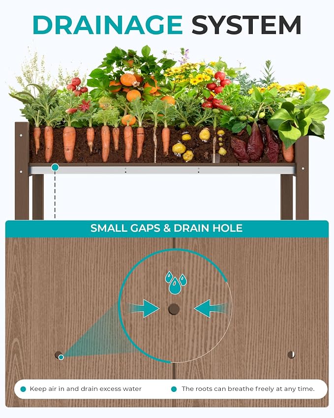 SERWALL Raised Garden Bed with Legs Set of 2, 43"×17"×30" Large HDPE Elevated Planter Box for Vegetables Flower Herb Patio, All Weather Use- Brown