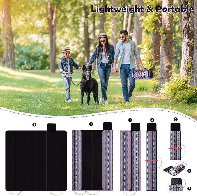 Picnic Blankets Waterproof, Extra Large Picnic Mat 79"X79", Sandproof Washable Camping Beach Blanket, Camping Accessories for Outdoor Activities, Bohemia