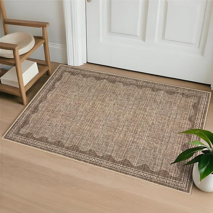 2x3 Scalloped Area Rugs Coffee Washable Entryway Bedroom Rug | Solid Small Area Rug Non Slip Scalloped Bath Mat, Front Door Mat Indoor Entrance,Soft Girls Nursery Dorm Carpet for Kitchen
