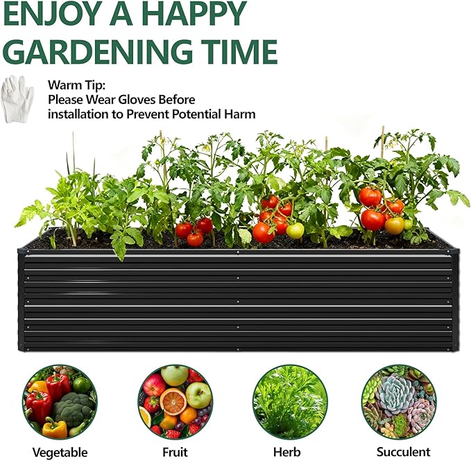 Vengarus 8x4x2FT Galvanized Raised Garden Bed Kit, Deep Root Planter Box Outdoor Large Planter Raised Beds for Planting Flowers,Vegetables and Herbs-Black