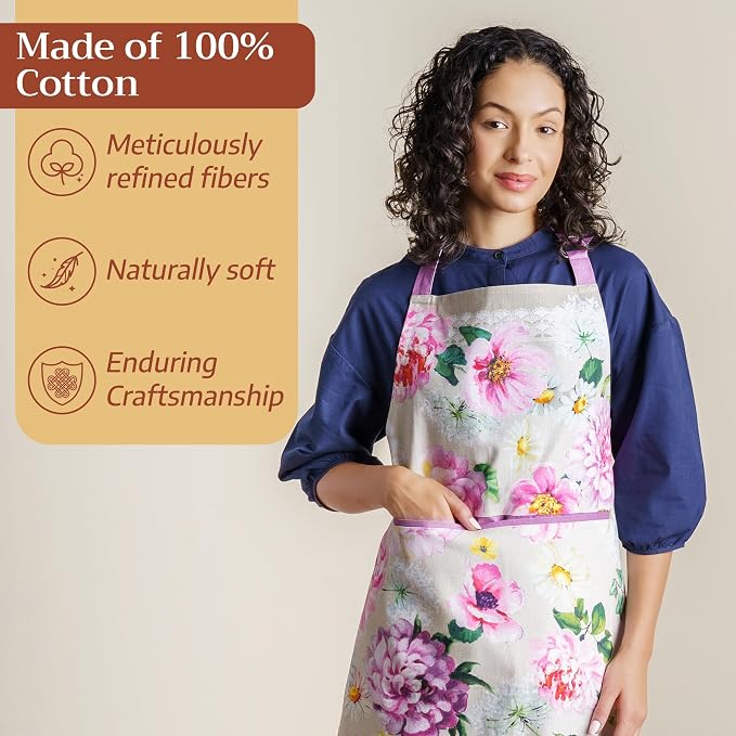Maison d' Hermine Aprons for women with Pocket 100% Cotton (27.50"x31.50") | Adjustable Neck Strap & long ties Apron Men Chef Wedding Cooking Gardening Server Maid