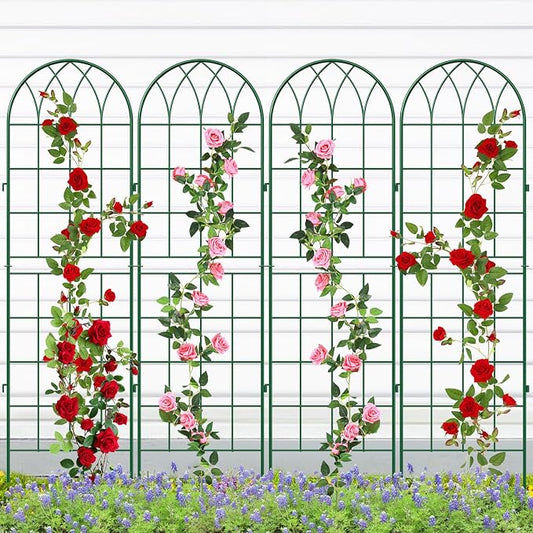 SUNYRISY 4Pack Metal Garden Trellis for Climbing Plants Outdoor, 71x20in Metal Plant Support for Flowers Tomato Cucumber Rose Vegetable Garden Courtyards Lawns Decoration, Green