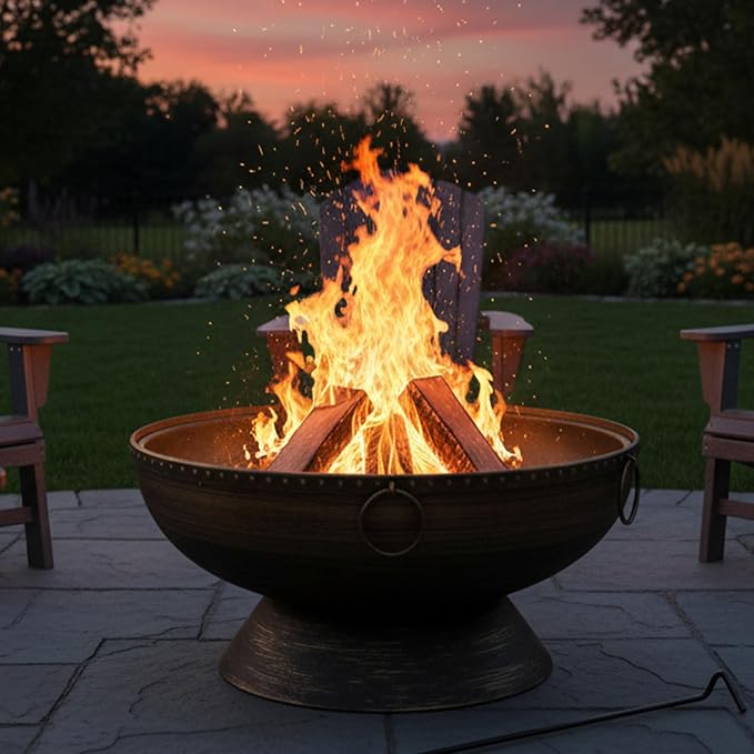 Sunnydaze 30-Inch Large Outdoor Fire Pit - Wood Burning Fire Pit for Outside with Poker and Screen - Black Finish - Regal Cauldron