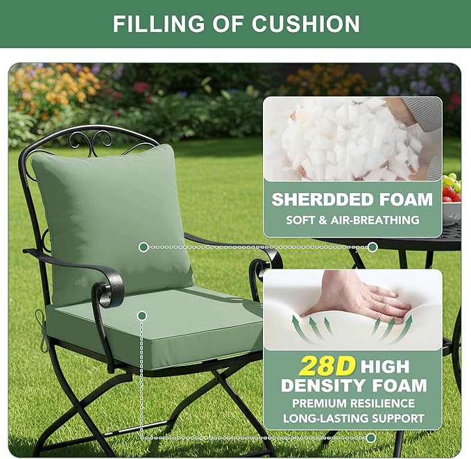 Summsun Waterproof Outdoor Patio Cushions with Removable Cover, Fade Resistant Back Pillow and Seat Cushion Set for Yard Porch Garden, 19 x 19 Inch, Sage Green, Set of 4