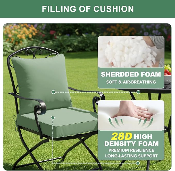 Summsun Waterproof Outdoor Patio Cushions with Removable Cover, Fade Resistant Back Pillow and Seat Cushion Set for Yard Porch Garden, 19 x 19 Inch, Sage Green, Set of 2