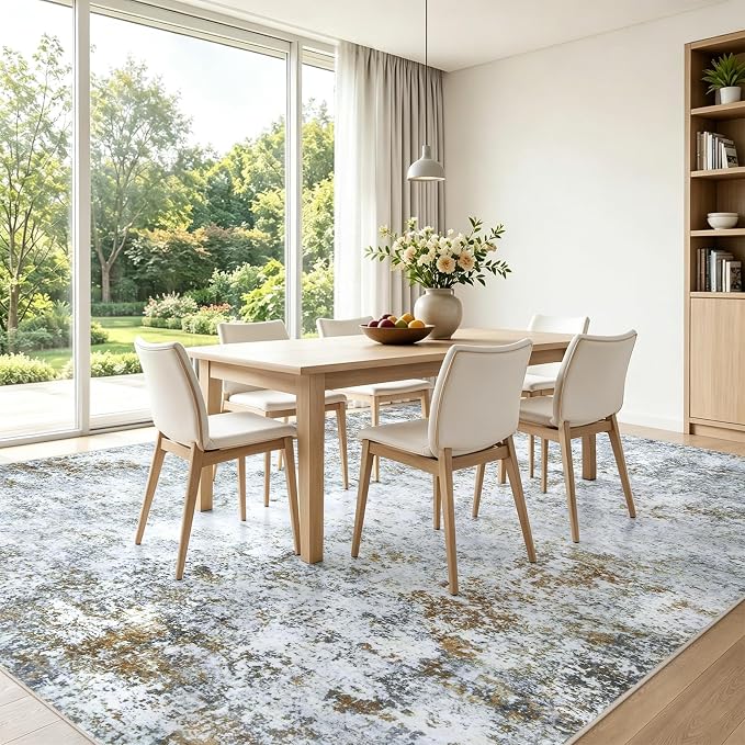 6x9 Washable Area Rug Modern Abstract for Living Room Bedroom Gray Brown | Soft Indoor Carpet,Anti-skid Backing,Water Repellent,Non-shedding, Suitable for bedroom dining farmhouse nursery home office