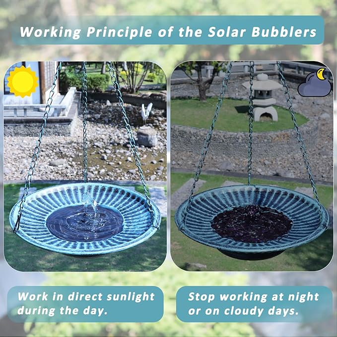 12" Hanging Solar Bird Bath,Solar Bird Bath Fountain for Garden Patio Decor | Hanging Bird Bath with Solar Fountain,Metal Bird Bath Bubbler,Hanging Bird Bath for outside (blue)