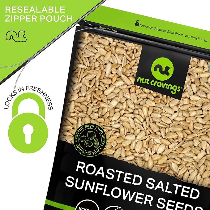 NUT CRAVINGS - Roasted Salted Sunflower Seeds Kernels to eat, No Shell Hulled (8oz - 1 Pack) Bulk Nuts Packed Fresh in Resealable Bag - Healthy Protein Food Snack, Food Assortments