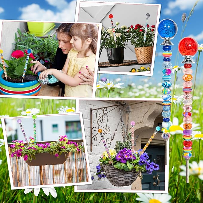 230Pcs Bubble Top Garden Stakes Kit, Crystal Wand Decor for Patio | 230pcs Set, 9.8" Steel Rods, 10.8" Assembled Height, Glass Bubble Tops, Acrylic Beads, For Pots Planters Patio Outdoor Decor