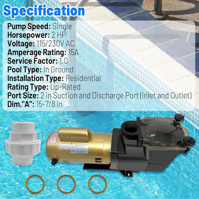 W3SP2615X20 2HP Super Pool Pump 115/230V Replacement for Hayward SP2615X20 | Inground Super Pool Pump Replacement for Hayward Swimming Pools and Spas 2 HP 115/230V 2'' Single Speed SP2615X20