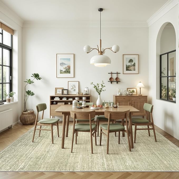 Valenrug 8x10 Area Rugs for Living Room, Large Washable Rug Non Slip Green | Soft Low Pile, Thin & Lighweight Carpet, Folable Stain Resistant Modern Indoor Floor Mat for Bedroom, Dining Room, Home Decor