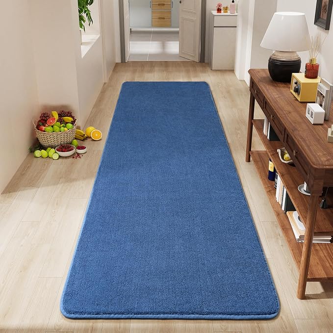Amearea Modern Soft Hallway Runner Rug, 2x6 Feet Blue Washable Runner Rugs | Fluffy Bedroom Bedside Rugs, Indoor Non Slip Memory Foam Rug Carpet for Hallway Entrance Kitchen Living Room Decor