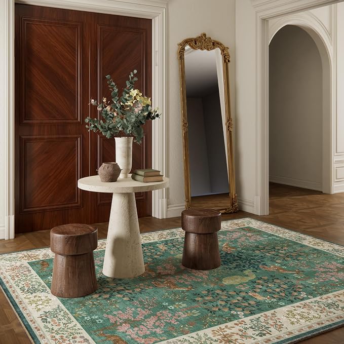 Machine Washable Rugs for Living Room: 5x7 Bedroom Rug Vintage Rug Stain Resistant Non Slip Low Pile Lightweight Soft Indoor Carpets for Living Room Dining Room Kitchen Nursery Kids Room Farmhouse