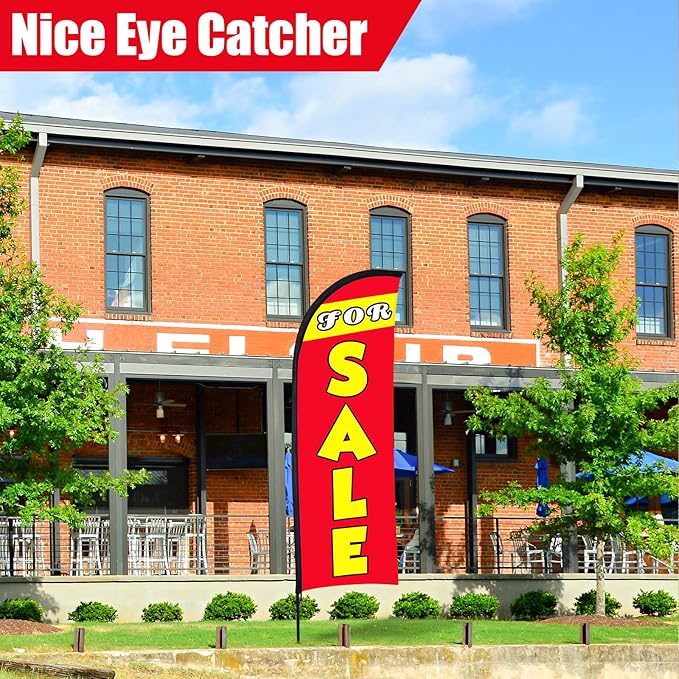 Buryeah 7 x 5.4ft Sale Feather Flag Large Sale Sign Flag Sign with Pole Kit Huge Banner Flag with Rope for Retail Store Outside Garden Business Advertising(Red)