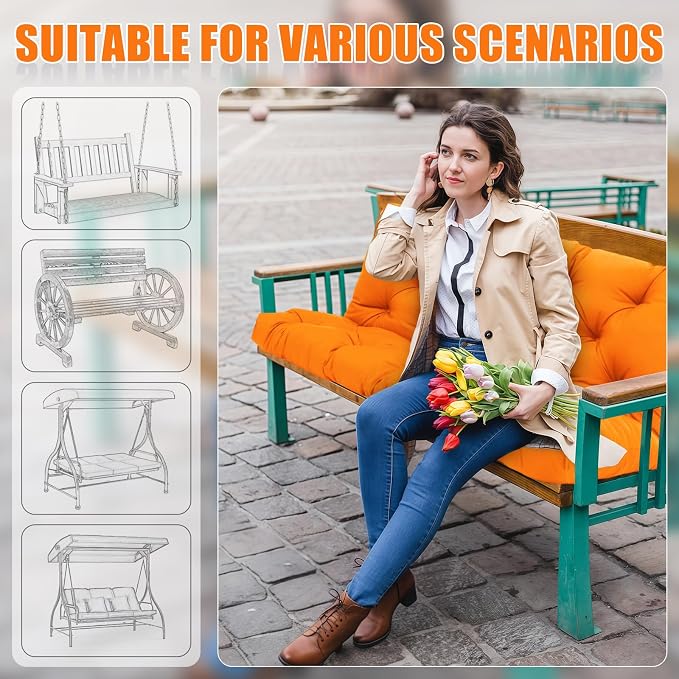 Porch Swing Cushions 2 Seater Replacement Thicken 5" Waterproof & Fade Resistant Swing Cushions for Outdoor Furniture Bench Patio Swing Cushion with Backrest & Ties(Orange 40x40x5inch)
