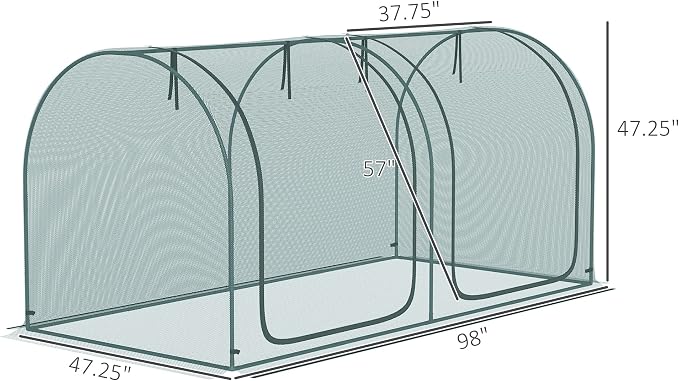 Outsunny 8' x 4' Crop Cage, Plant Protection Tent with Two Zippered Doors, Steel Frame, Storage Bag and 4 Ground Stakes, for Garden, Yard, Lawn, Green
