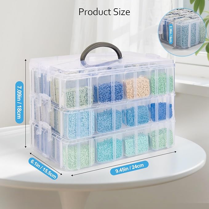Bead Storage Container, Craft Organizer Box Portable Organizer and Storage Box Stackable Plastic Cases for Bracelet Making DIY Jewelry Nail Charms (3-Tire Bead Organizer)