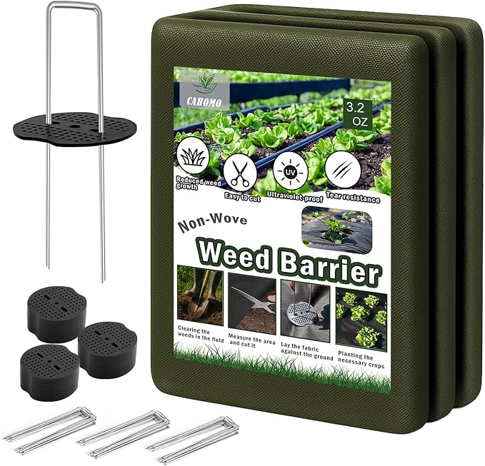 Non-Woven Thick Weed Barrier Fabric 3 FTx32 FT, 3.2oz Heavy Duty Weed Barrier Landscape Fabric, Ground Cover for Superior Weed Control, Easy Setup for Gardens, Landscaping, Flower Beds (Green)