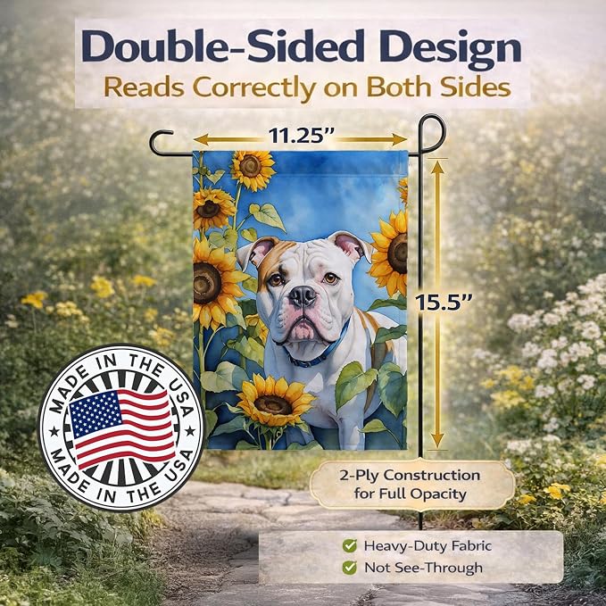 Caroline's Treasures DAC6006GF American Bulldog in Sunflowers Garden Flag Mailbox Flag Decorative Yard Flag Banner Outside Patio Artwork Yard Flower Beds, Garden Size, Multicolor