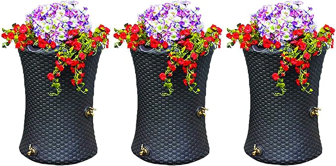 Good Ideas Impressions 50 Gallon Nantucket Rain Barrel Planter, Brown (3 Pack)