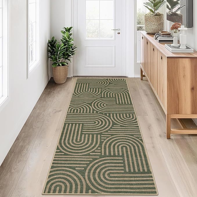 Garvee 2x6 Modern Abstract Kitchen Rugs Washable Rugs for Hallway | Green Rainbow Area Rug Stain Resistant Easy Cleaning Throw Rugs Low Pile Floor Cover for Bedroom Laundry