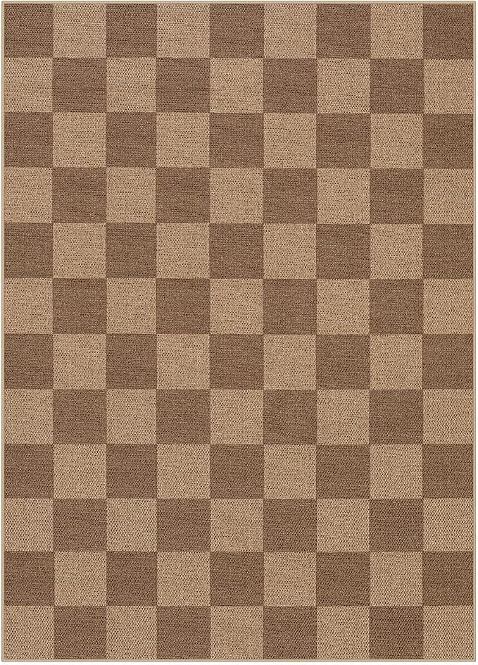 Lahome Colette Checkered Easy Jute Living Room Rugs, 5x7 Large Dining Room Office Carpet Farmhouse Washable Area Rug, Checkerboard Neutral Non Slip Indoor Outdoor Carpet for Bedroom Entry Patio
