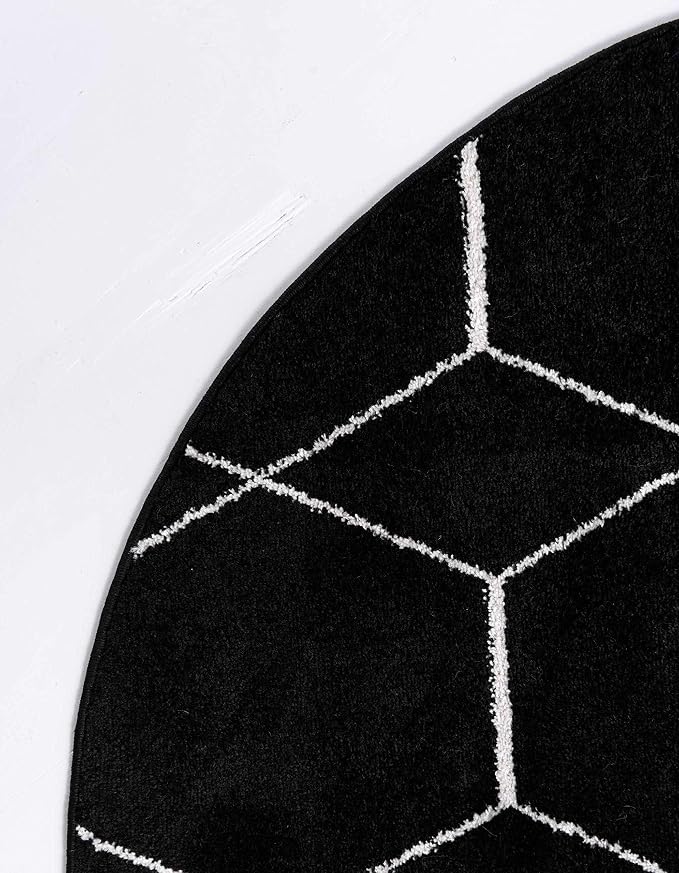 Unique Loom Trellis Frieze Collection Area Rug - Geometric (8' Round, Black/ Ivory)