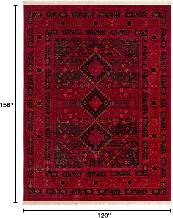 Unique Loom Tekke Collection Area Rug - Sheibani (10' x 13' Rectangle, Red/ Black)