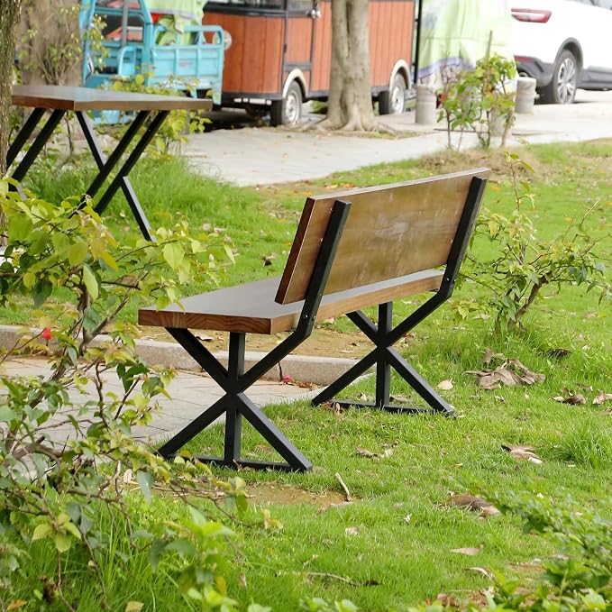 Industrial Bench Legs with Backrest Brackets for DIY Projects | Custom Mudroom Benches, Deck Seating or Outdoor Furniture. Works for Reclaimed Wood & Planks. Perfect for Patios & Home Decor