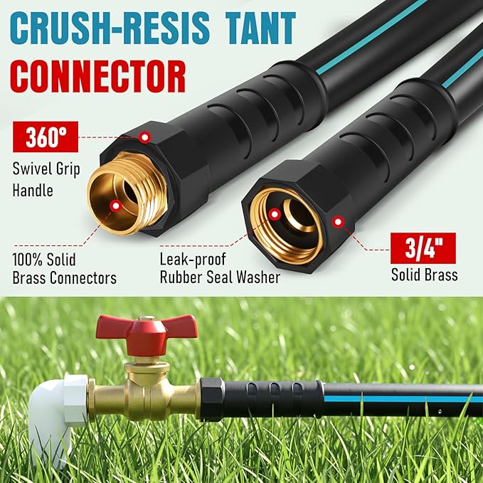 Garden Hose 35 ft x 5/8" with Nozzle, Water Hose Heavy Duty Flexible, Lightweight Kink-less Hybrid Hose with Swivel Handle, Male to Female Fittings