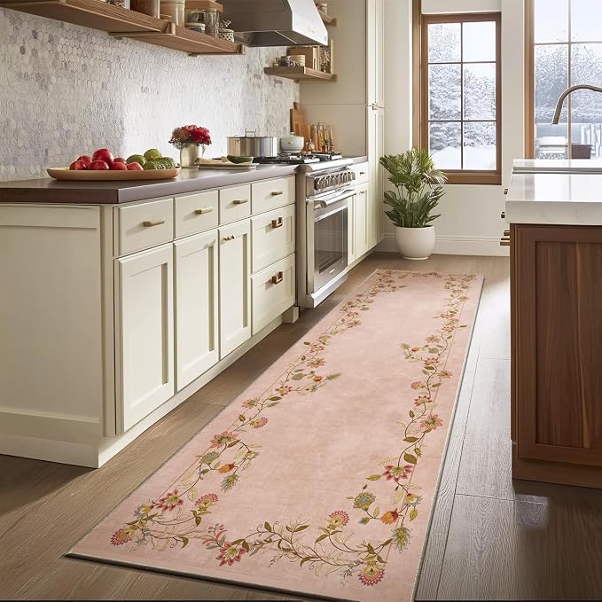 Washable Kitchen Rug Runners for Hallways: 2'6"x8' Entryway Rug Stain Resistant Non Slip Low Pile Soft Living Room Floor Carpet Runners for Bedroom Kitchen Laundry Room Farmhouse Indoor