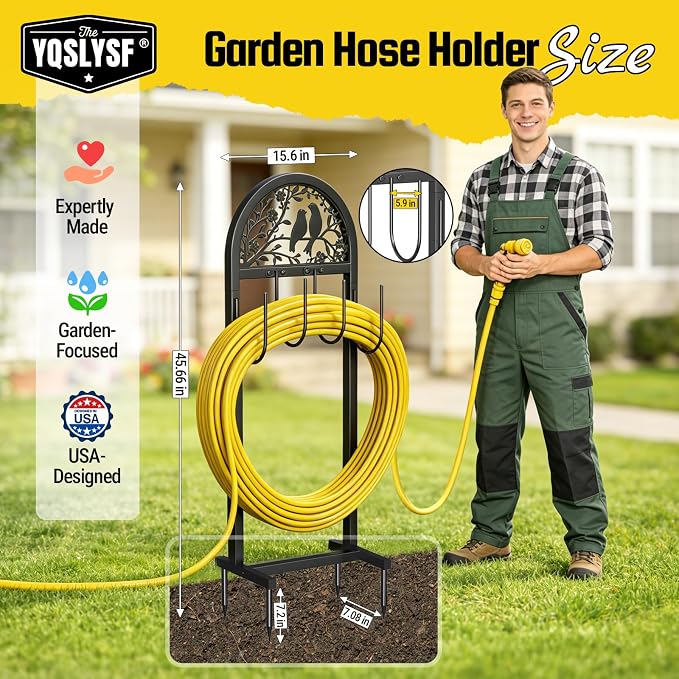 YQSLYSF 2 Pack Water Hose Stand Freestanding, Heavy Duty Garden Hose Holder Storage Rack for Outside