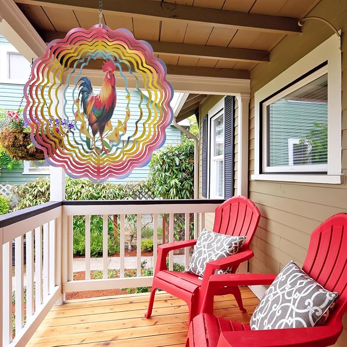 Wind Spinners Outdoor Chicken - Birthday Gifts for Women Mom, Hanging Wind Sculptures Wind Spinners, 12 inch 3D Wind Spinner for Garden Decor for Outside, Garden, Patio, Yard