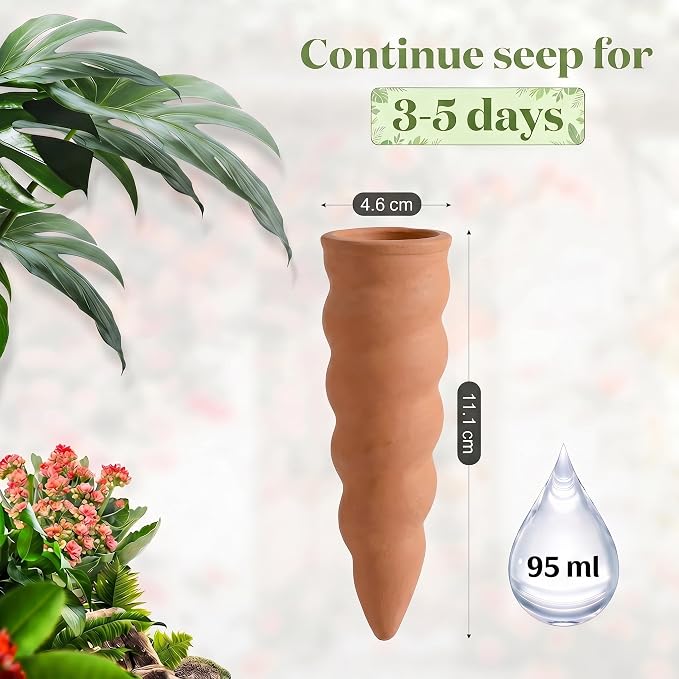 Terracotta Watering Spike Set, 6 Pcs Self Watering Planter Insert, Automatic Plant Watering Devices for Vacation Care, Garden/Office/Outdoor/Indoor Plant Decoration